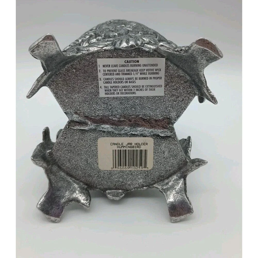 VTG 90s Carson Pewter Hummingbird Jar Candle Holder Yankee Candle Flowers 1996